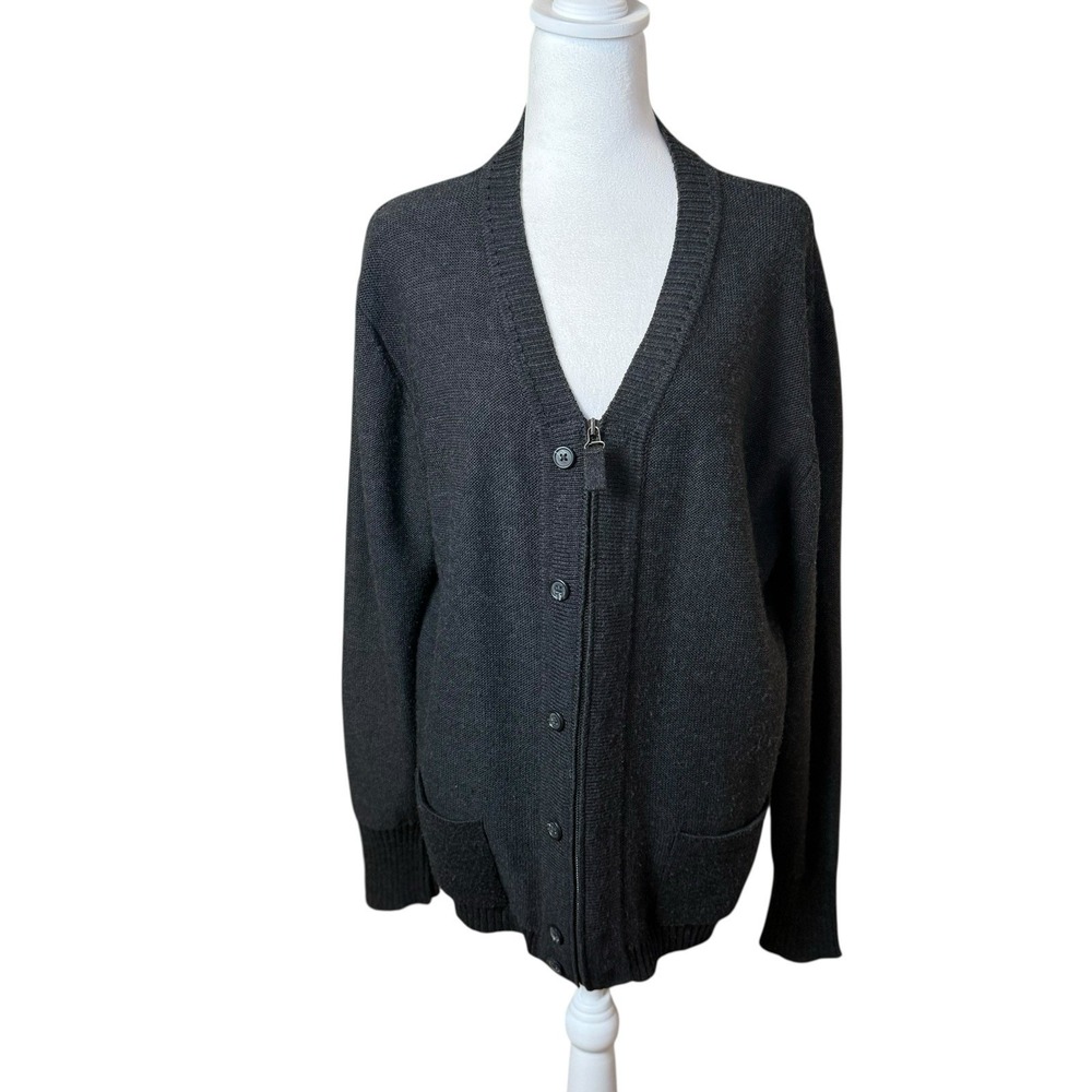 Brunella Gori Charcoal Womens Zip Front Cardigan LG Merino Wool Blend Academia